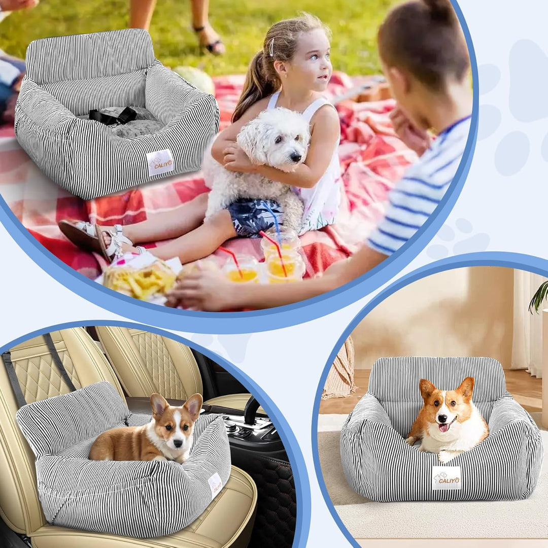 CALIYO Hunde Autositz, Sicherheitsgurt - Waschbarer Autositz Hund in Schwarz/Weiss für Kleine, Mittl