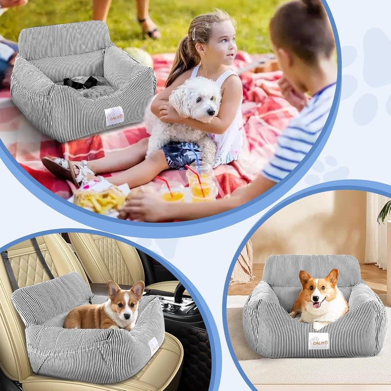 CALIYO Hunde Autositz, Sicherheitsgurt - Waschbarer Autositz Hund in Schwarz/Weiss für Kleine, Mittl
