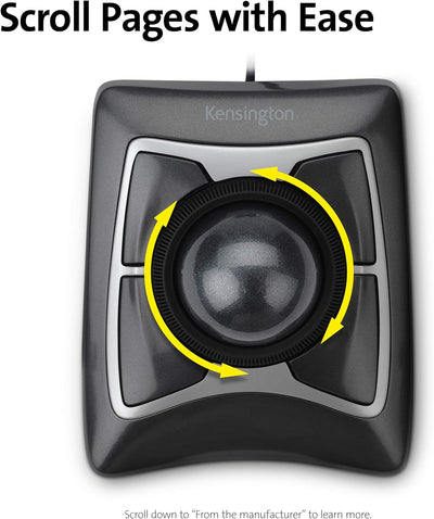 Kensington Expert Mouse Trackball, Kabelgebundene Computermaus mit Trackball & Scrollring, 55 mm Kug