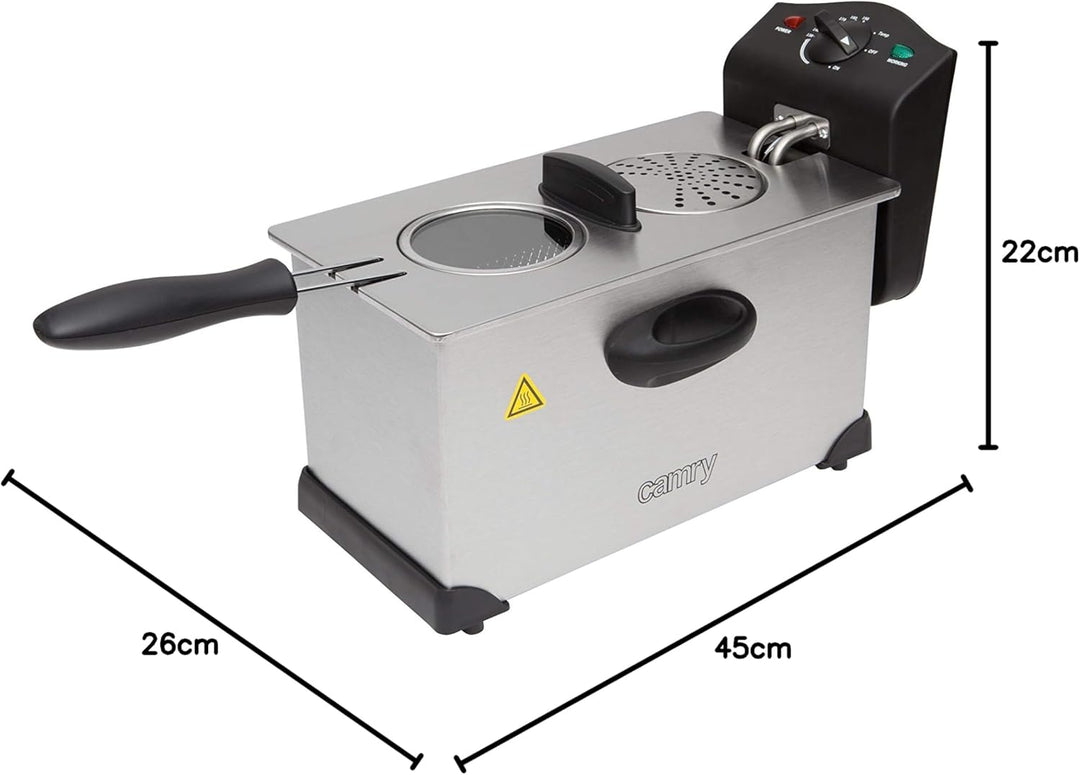 JUNG CAMRY CR4909 Fritteuse mit Öl 3L, automatische Abschaltung, 2000W, Friteuse mit fett, Temperatu
