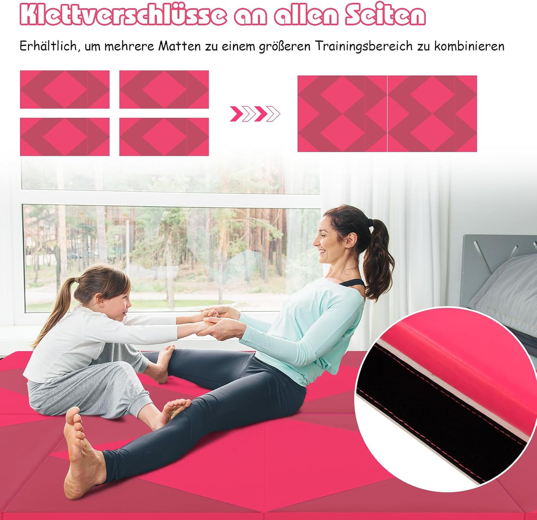 GYMAX Klappbare Turnmatte, tragbare Weichbodenmatte mit 2 Griffen, wasserdichte Gymnastikmatte mit K