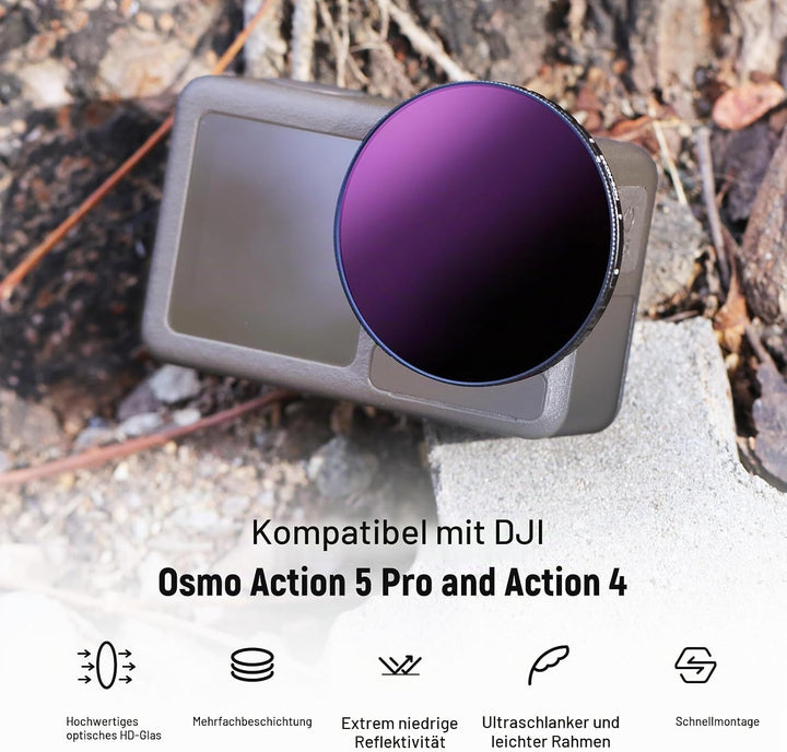 NEEWER Variabler ND Filter, kompatibel mit DJI Osmo Action 5 Pro Action 4, ND8-32 (3-5 Stops), aufsc