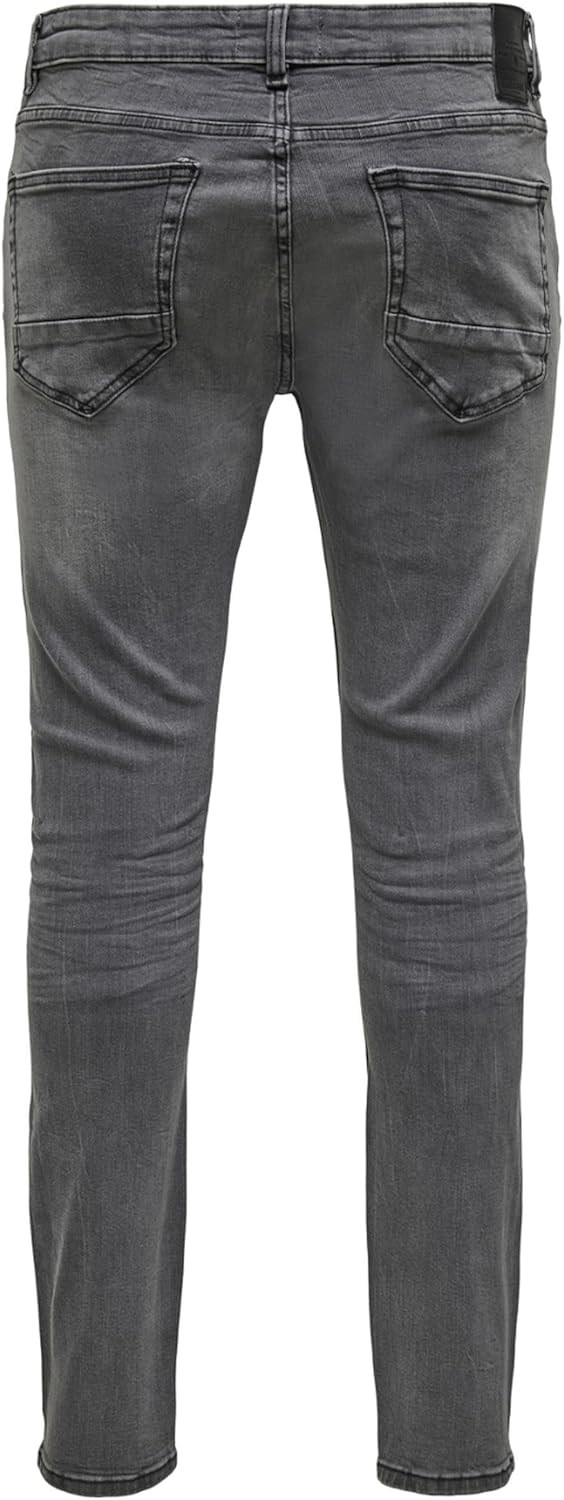 ONLY & SONS Male Skinny Jeans ONSWARP Niedrige Taille Skinny Fit Jeans 28W / 32L Grey Denim, 28W / 3