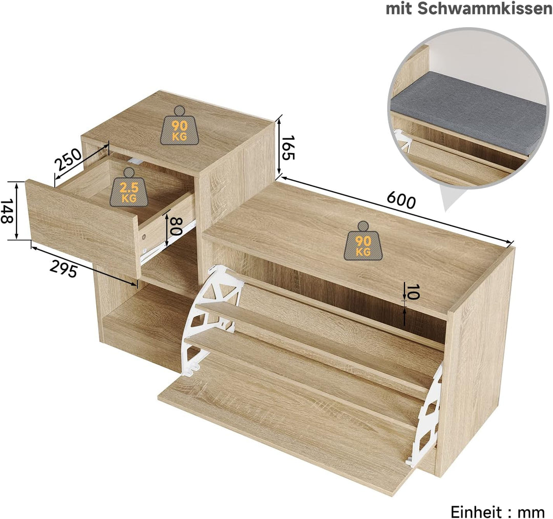 SUNXURY Schuhschrank Schuhbank mit Sitzfläche Schuhregal mit Stauraum Sitzbank Stauraum Verstellbare