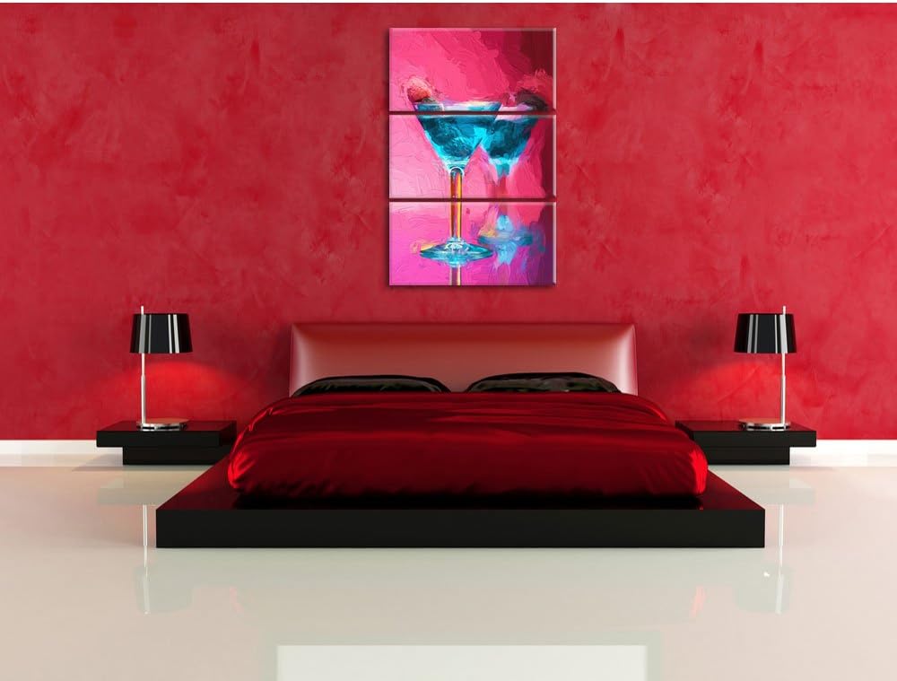 Pixxprint Cocktail mit Himbeeren als Leinwandbild/Grösse: 3 Teilig (120x80) cm/Wandbild/Kunstdruck/f