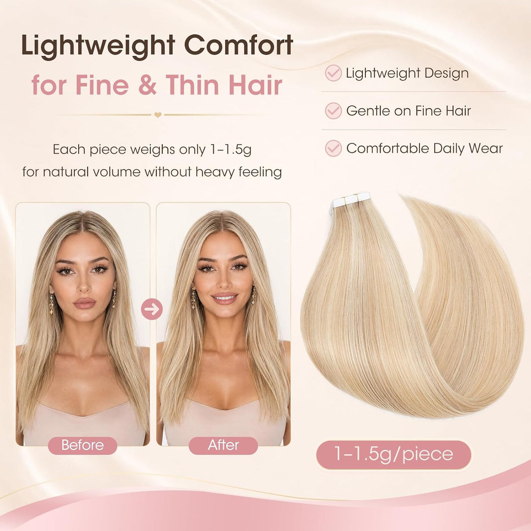 Silk-co Tape Extensions Echthaar 20g, leicht Version Tape in Extensions Echthaar 20pcs, Remy Invisib