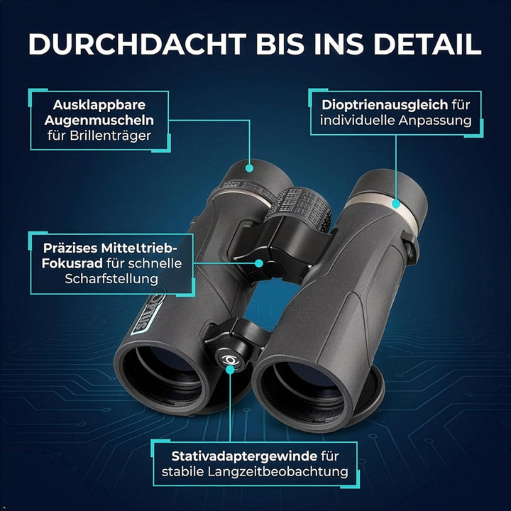 Optus 10x42 Dachkant-Fernglas, kompaktes Allround-Fernglas, 91m Sehfeld, Mehrschichtvergütung, Twist