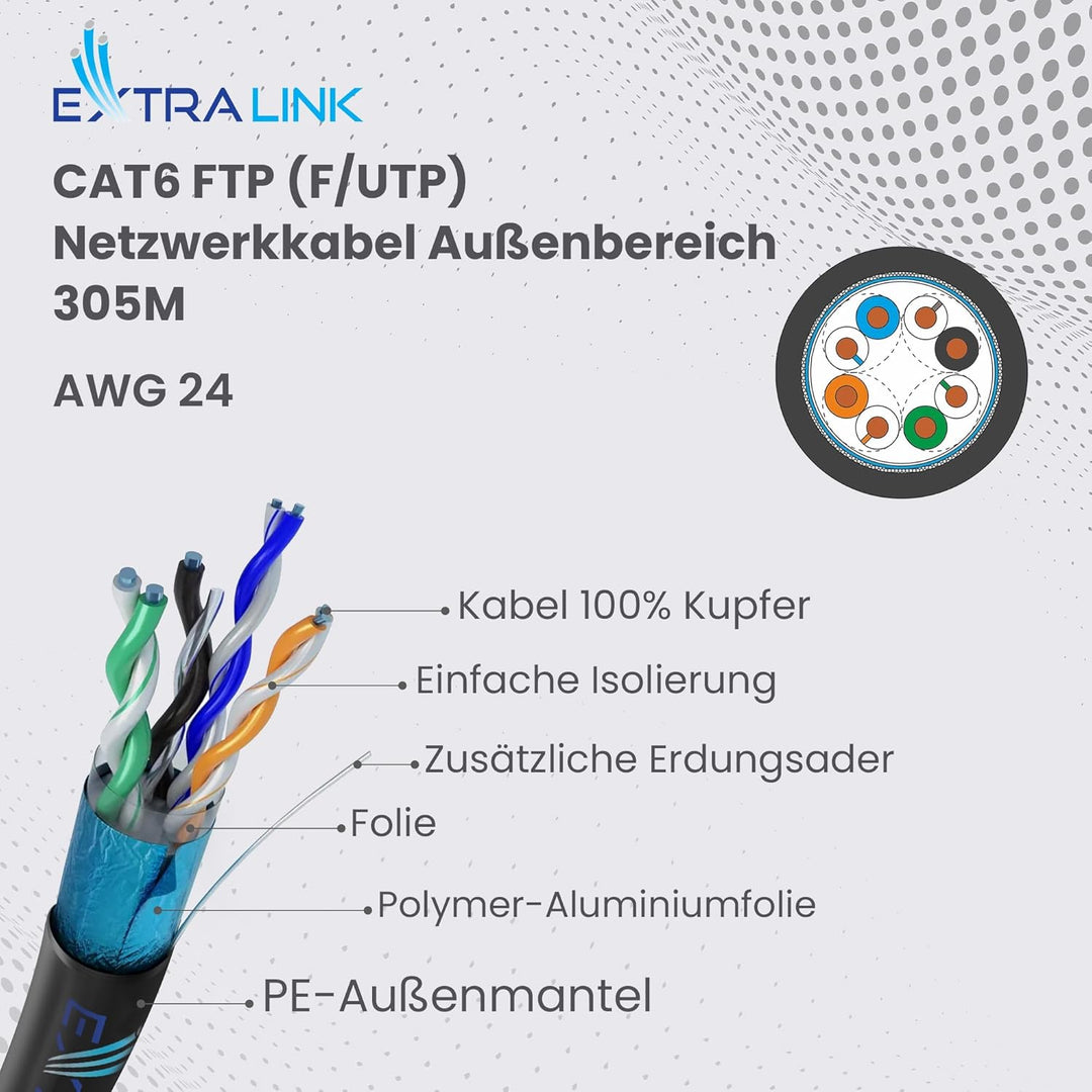 Extralink 305m CAT5e Netzwerkkabel Outdoor LAN Kabel Verlegekabel Ethernet Installationskabel – 100%