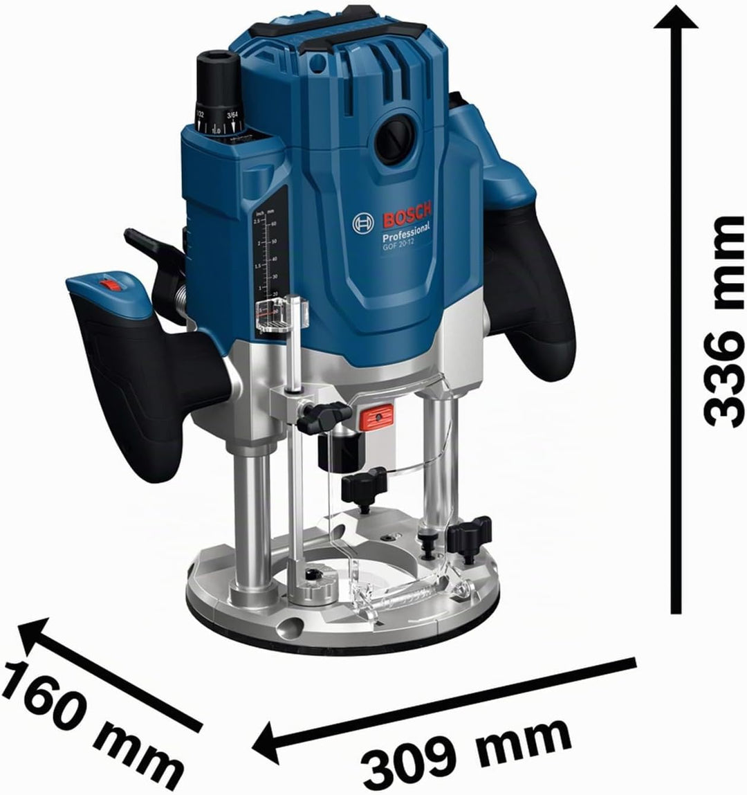 Bosch Professional kabelgebundene Oberfräse GOF 20-12 (inkl. Staubabsaugung,Parallelanschlag,Zentrie