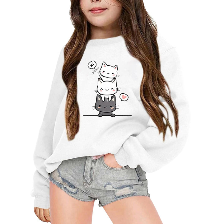 Pullover Mädchen Langarm Ohne Kapuze Loose T-Shirt Tops Rundhalsausschnitt Langarmshirt Oberteile He