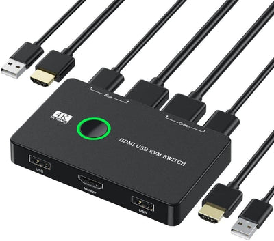 xiwai KVM Switch Selector USB 2.0 & HDMI 4K Dual PCs Sharing Monitor HDTV USB Port Tastatur Maus Sca
