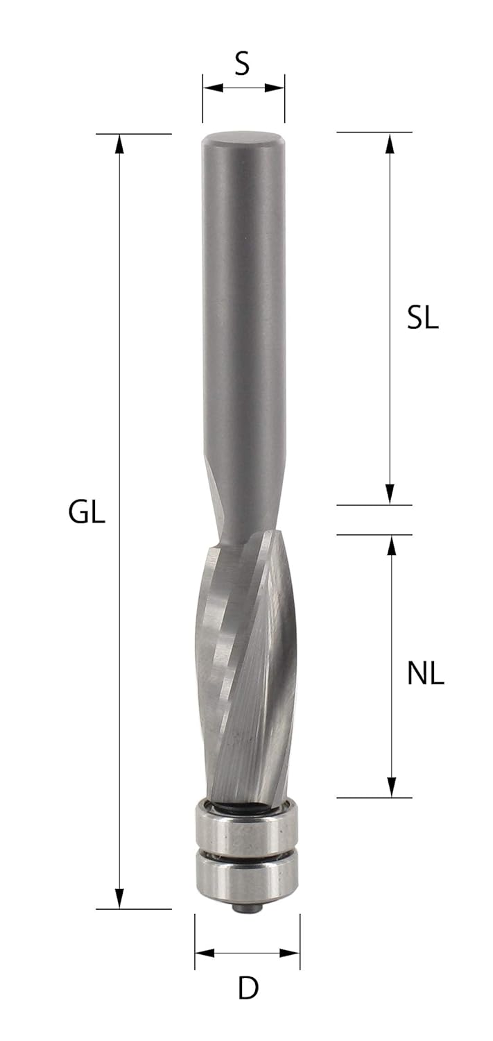 ENT 13490 Bündigfräser Premium HSS-Ausführung Spiralgenutet VHW (VHM), Schaft (C) 8 mm, Durchmesser