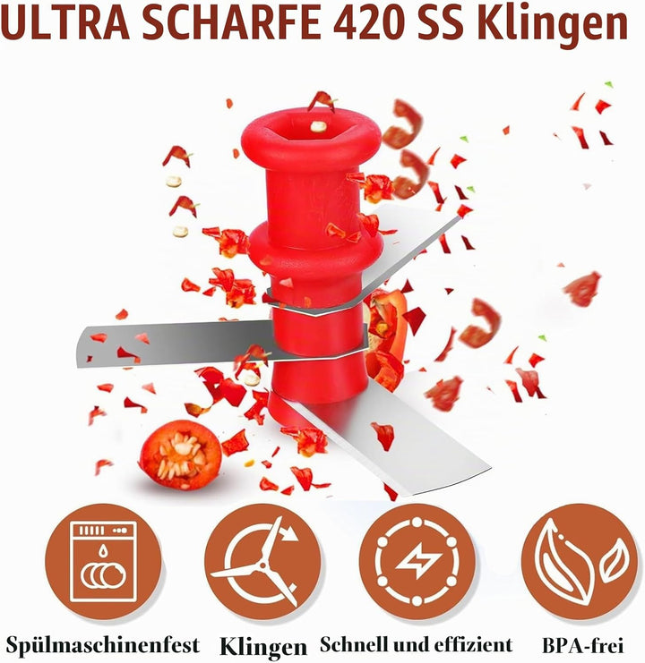 Zwiebelschneider Manuell mit Seilzug 300 ml, Multizerkleinerer Gemüse, Gemüseschneider Manuell, Zerk