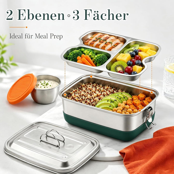 ZYNERY Brotdose Edelstahl 2000ml, Doppelwandige Bento Box