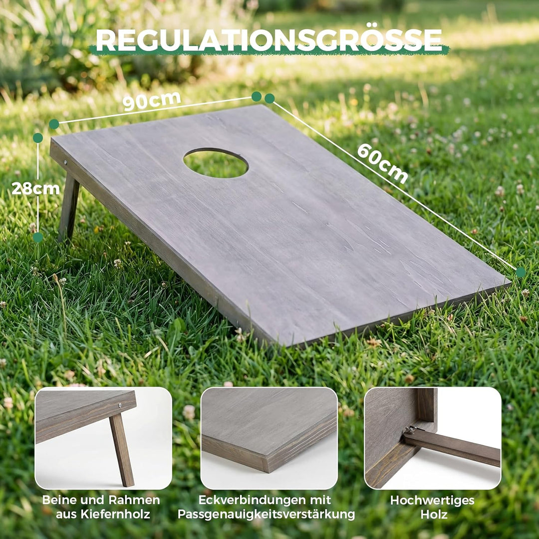 Cornhole Set Outdoor, 90x60cm or 120x60cm Echtholz Wurfspiel – Bean Bag Game mit 10 Säckchen & Tasch