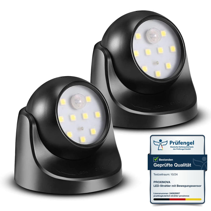 Proxinova Spot LED Strahler mit Bewegungsmelder PIR, 2 Stücke, 360° Rotation LED Strahler, Kugel Rud