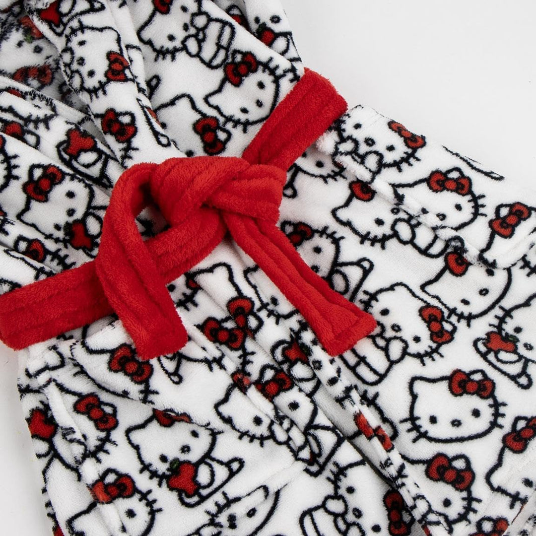 Hello Kitty Mädchen Kinder Bademantel mit Kapuze – Flauschiger Morgenmantel mit niedlichem Katzen-De