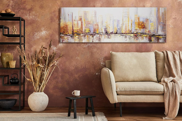 YS-Art Abstrakt Stil Acryl Gemälde auf Leinwand Megapolis Grossstadt handgemalt Wandbilder Wohnzimme