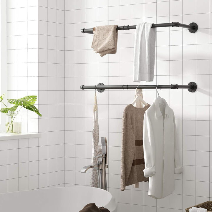 HOOBRO Industrierohr Kleiderstangen 2er Set, 80 cm Garderobenstangen Wandmontage, Abnehmbare Kleider