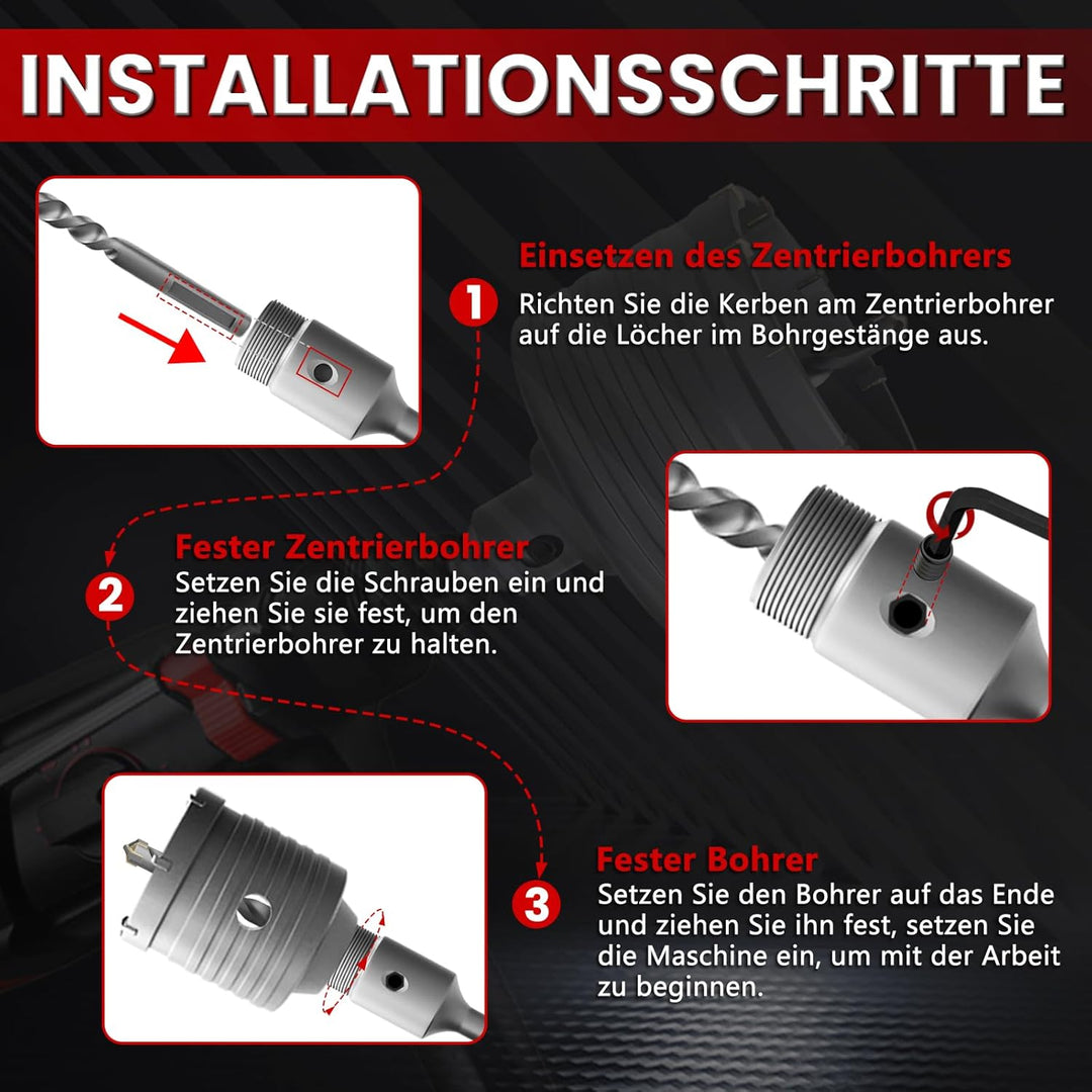 CSOOM 82 mm Beton-lochsäge mit 110 mm SDS-Plus verlängerung, Lochsägen-Set für Beton, Hohl-Bohrkrone