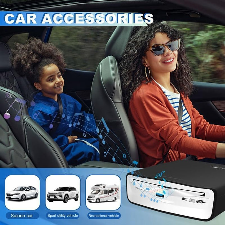 Tragbarer CD-Player fürs Auto, USB-Anschluss Kompatibel mit Laptop, Fernseher, Computer