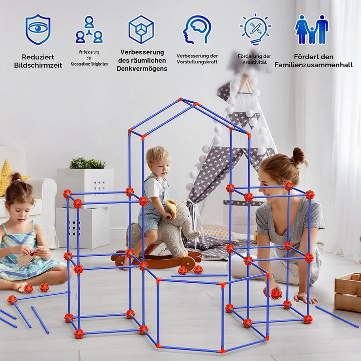 DIY Höhle Kinder Konstruktionsspielzeug, 140PCS Höhle Bauen Kinder Bauspielzeug, Spielzelt, Tunnel f