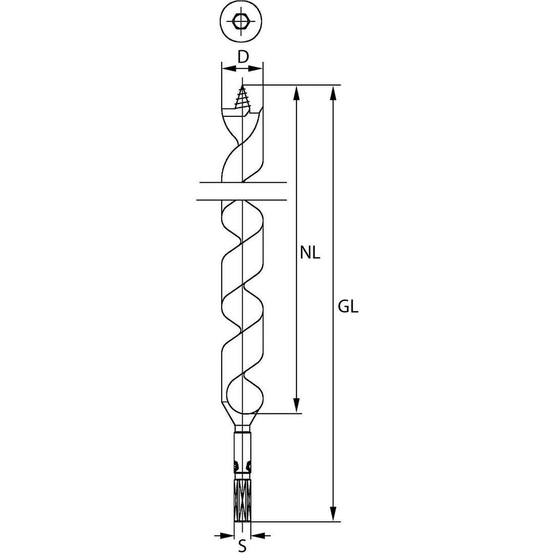 ENT 41202 Schlangenbohrer Set 6-teilig WS, Durchmesser (D) 6-10-12-16-20-24 mm, NL 250 mm, GL 320 mm