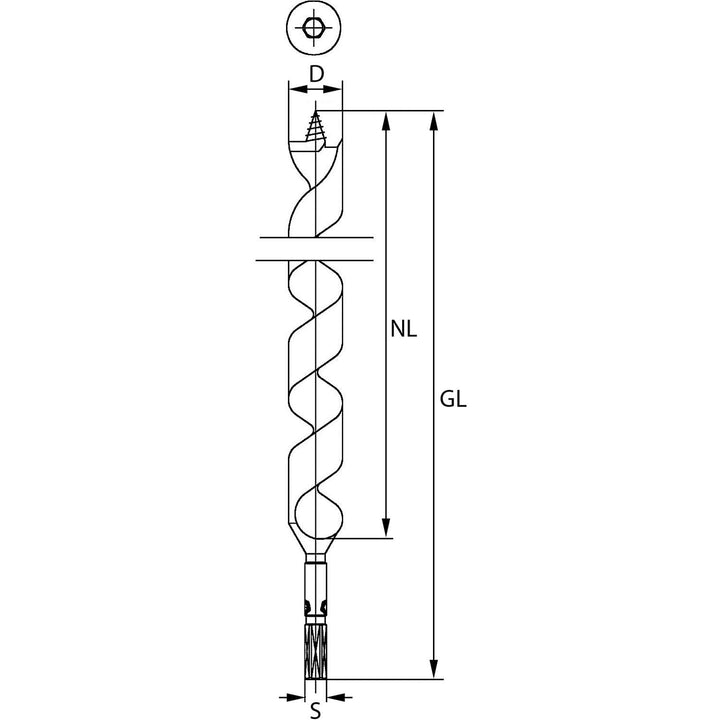 ENT 41202 Schlangenbohrer Set 6-teilig WS, Durchmesser (D) 6-10-12-16-20-24 mm, NL 250 mm, GL 320 mm