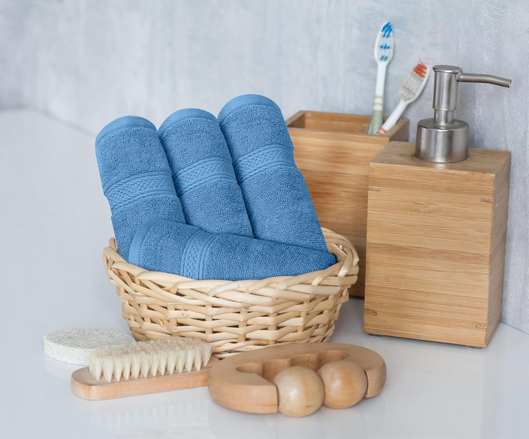 8 teilig Handtücher Set aus Baumwolle mit Aufhänger - 2 Badetuch, 2 Handtücher und 4 Washclappen - (