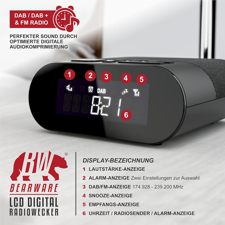 CSL - DAB+ Radiowecker DAB, UKW, Uhrenradio, Wecker mit Zwei einstellbaren Weckzeiten, Snooze-Funkti