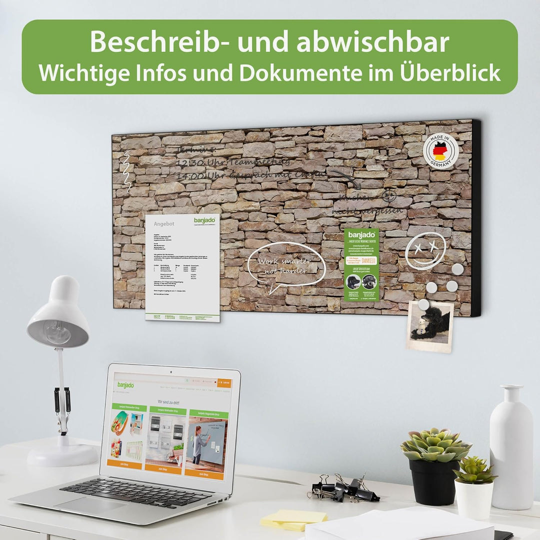 banjado Magnettafel schwarz 78 x 37cm / Magnetwand Metall/Magnetpinnwand als Memoboard/Pinnwand Magn