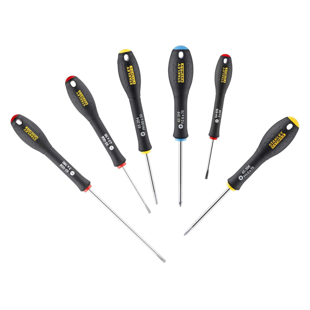 Stanley FatMax Instrumenten-Set 6-teilig (Parallel 2.5/3/3 PH 00/0 PZ0, weiches Griffende, Chrom-Van