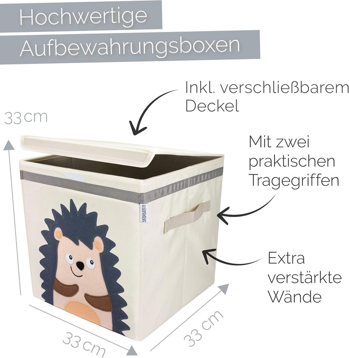 GLÜCKSWOLKE Kinder Aufbewahrungsbox - 15 Motive I Spielzeugkiste mit Deckel für Kinderzimmer I Spiel