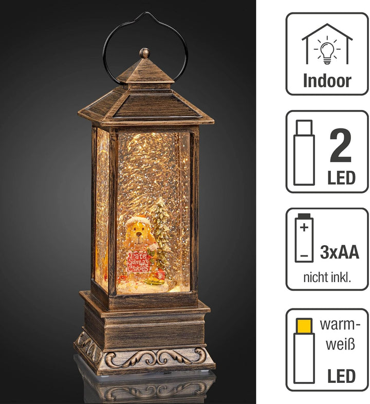 hellum LED Laterne, Schneekugel Weihnachten mit Motiv Hund, 10x27,5cm leuchtende Weihnachtslaterne m