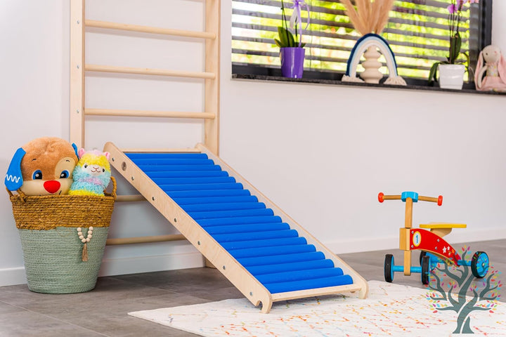 WoodsCraft - Indoor &amp; Outdoor Kletterset: Rutsche [120 cm] mit Kletterdreieck | Kinderrutsche-Rollen