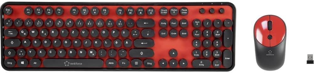 Renkforce RF-DS-Retro Funk Tastatur, Maus-Set Deutsch, QWERTZ Schwarz, Rot