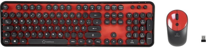 Renkforce RF-DS-Retro Funk Tastatur, Maus-Set Deutsch, QWERTZ Schwarz, Rot
