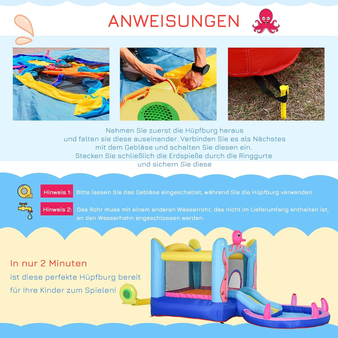 Outsunny Aufblasbare Hüpfburg mit Rutsche Springburg Spielburg Wasserpark für Kinder Trampolin aufbl