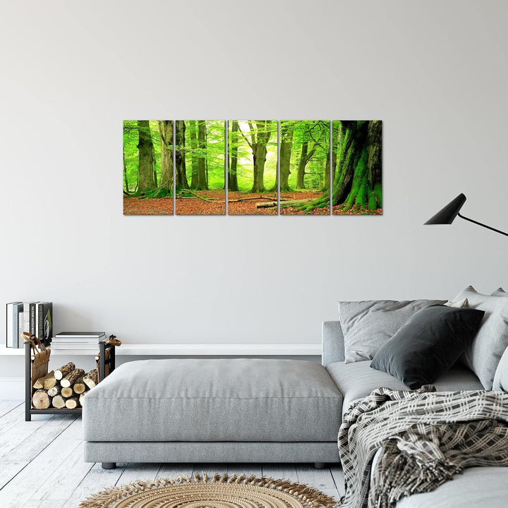Runa Art Bild Wald Landschaft Wandbilder auf Vlies Leinwand 5 Teilig Wanddekoration Schlafzimmer Woh