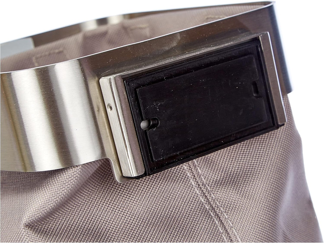 blomus -NEXIO- Gästehandtuchkorb aus mattiertem Edelstahl und Baumwoll-Stofftasche, stilvolles Taupe