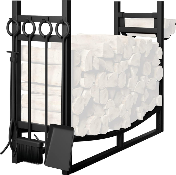 Amagabeli Kaminholzregal mit 4 Kaminwerkzeug 90cmx78cmx33cm Grosses breites Brennholzregal Kaminwerk