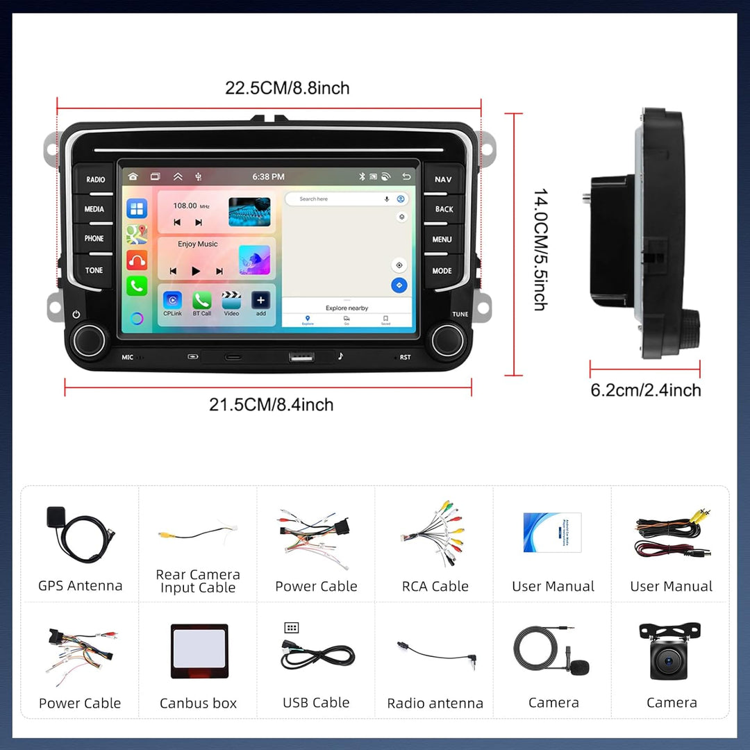 8 Core 6 + 128G Android 15 Autoradio für VW Passat Golf Sitz Altea Jatta Skoda, 7 "IPS 2.5D -Auto -R