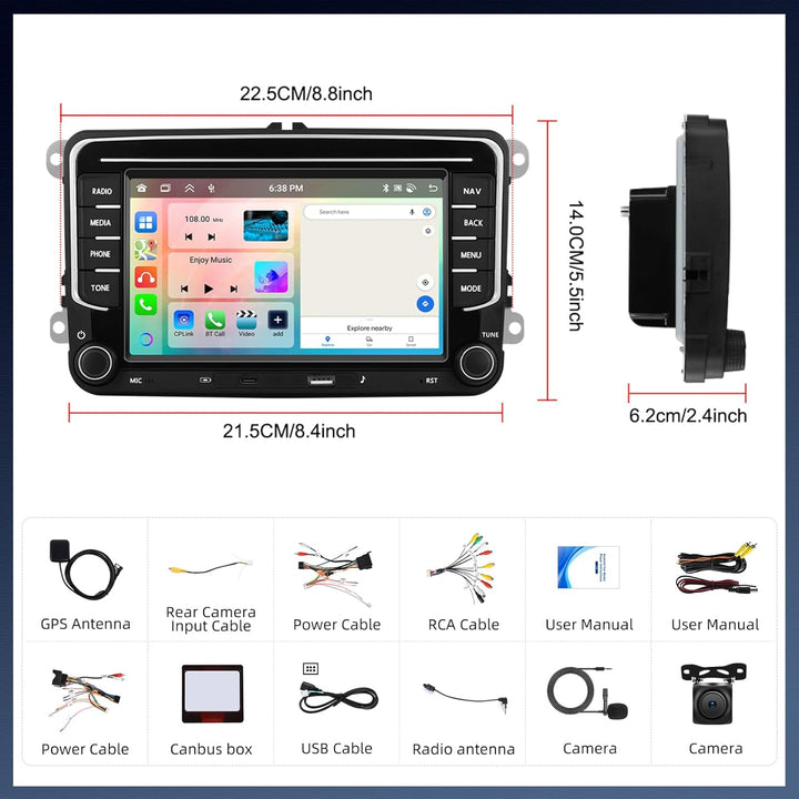 8 Core 6 + 128G Android 15 Autoradio für VW Passat Golf Sitz Altea Jatta Skoda, 7 "IPS 2.5D -Auto -R