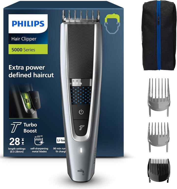 Philips HC5630/15 Haarschneider Series 5000 mit 28 Längeneinstellungen, 3 Kammaufsätzen und Turbo Mo