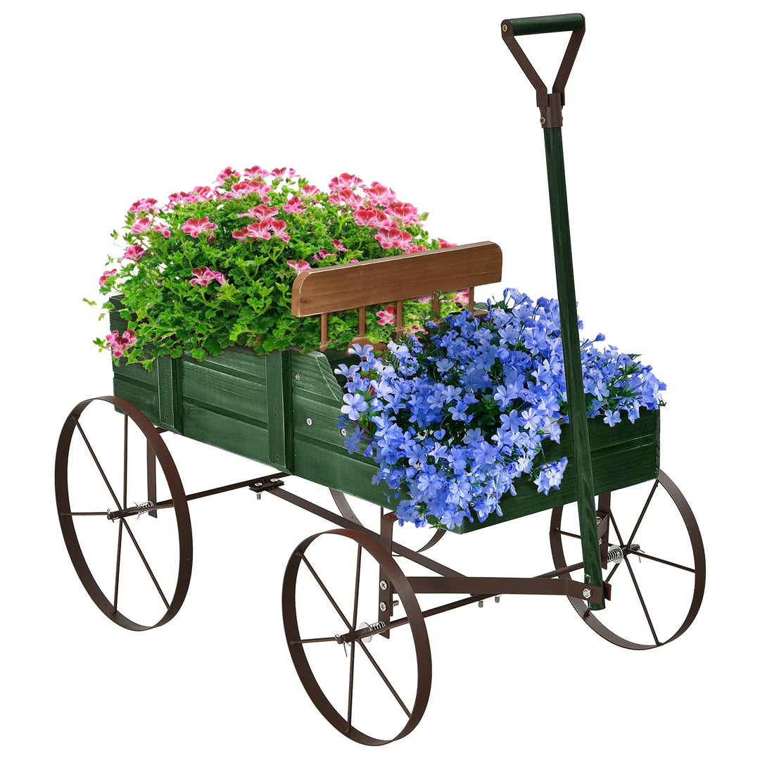 RELAX4LIFE Blumenständer mit 4 Rädern aus Metall, Pflanzwagen aus Massivholz, Holzwagen bis zu 15 kg