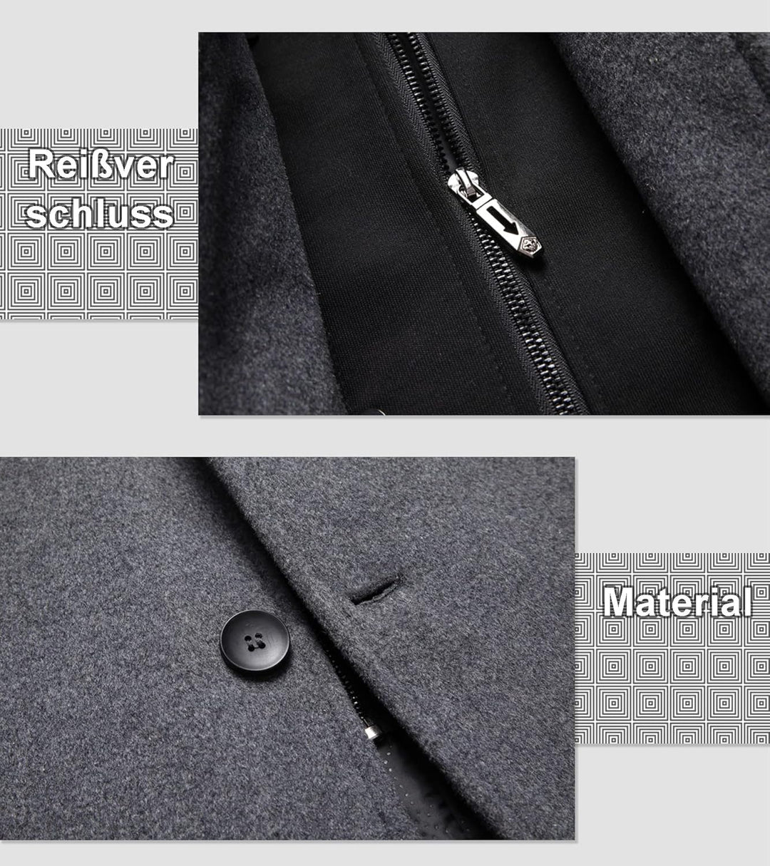 Luckyone Wintermantel Herren Mantel Loose Fit Lang Wollmantel Business Mantel mit Stehkragen Herren