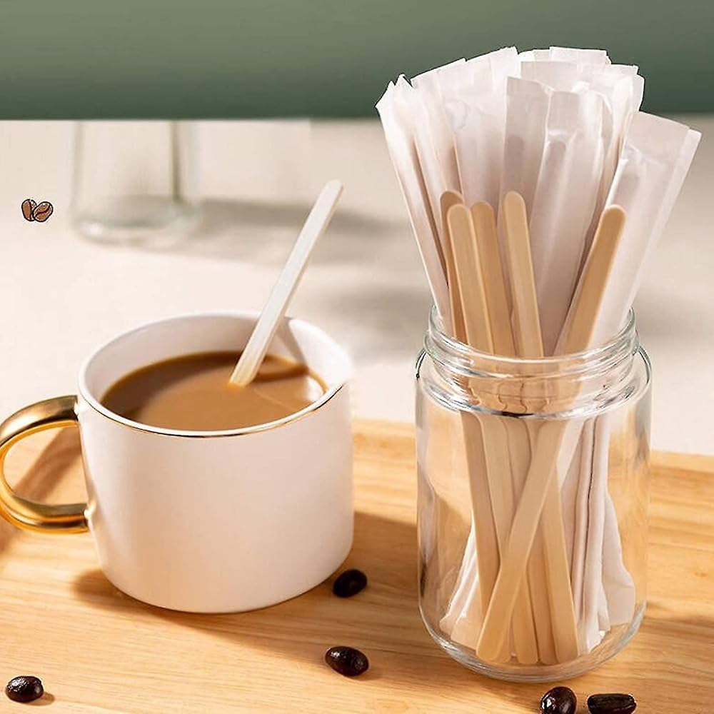 Rührstäbchen einzeln verpackt, Kaffee-Rührstäbchen aus Holz, 11 cm, biologisch abbaubar, für heisse