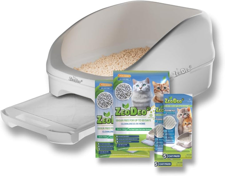 ZeoDeo 3.6 kg + 10 EXTRA Pads - Natürliche Zeolith-Katzenstreu-Pellets für Zweischicht-Katzenstreu-S
