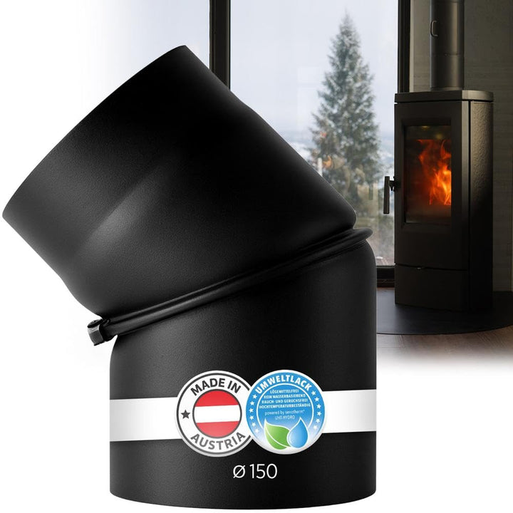 BERTRAMS Ofenrohr 150mm Ø Bogen ohne Tür Schwarz | Stahlrohr mit 0-45° Winkel | Feuerrohr aus Stahlb