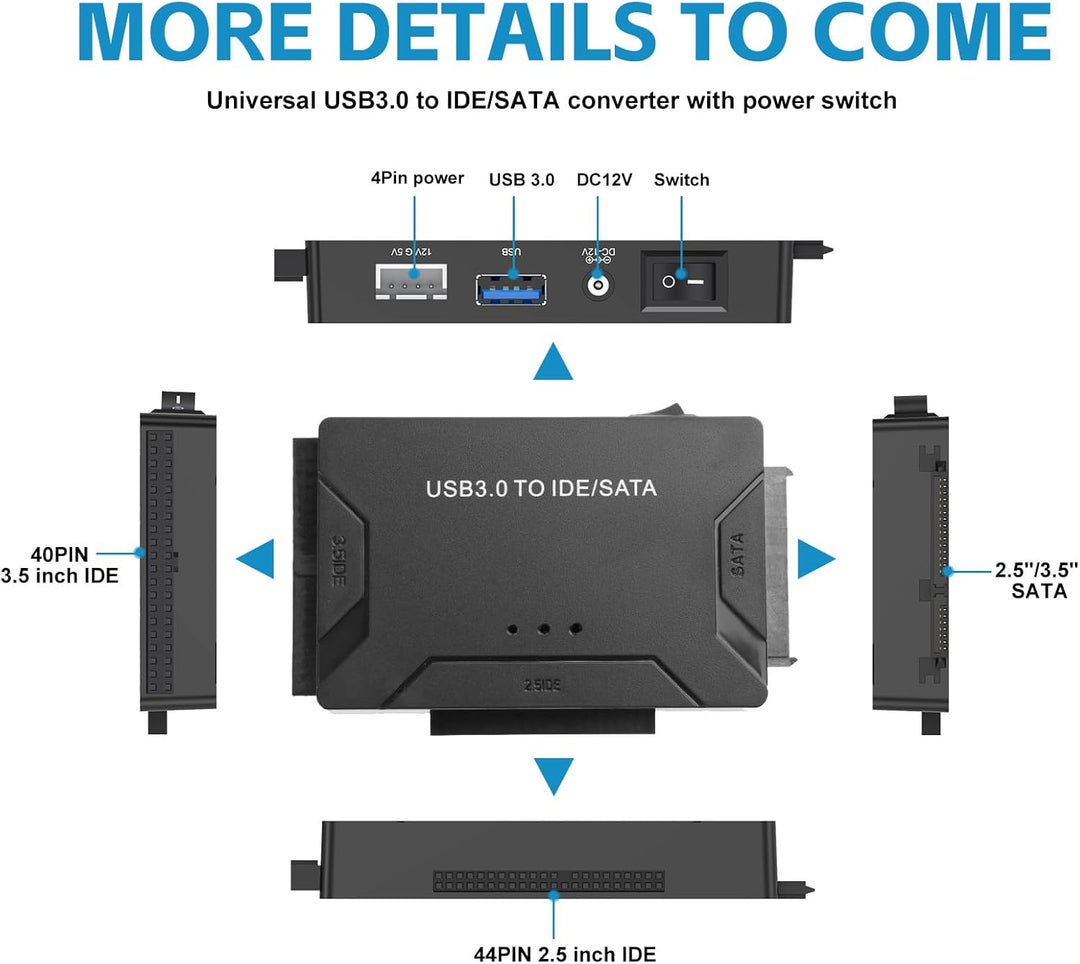 USB IDE oder SATA Adapter, USB 3.0 Festplattenadapter Universal für 2,5/3,5 Zoll SATA HDD/SSD & IDE